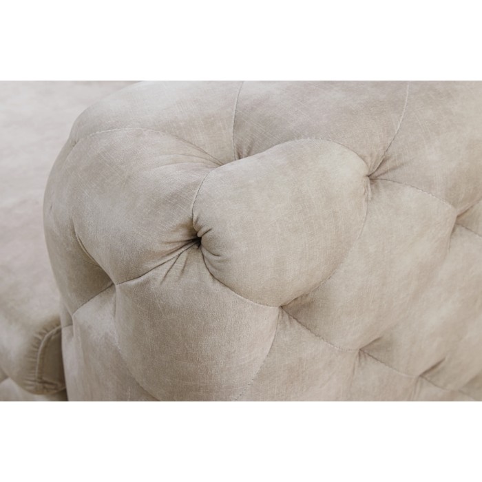 Divano + pouf VELENA champagne – Set barocco in velluto con piedi in metallo nero