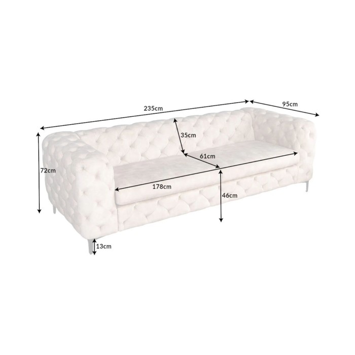 Divano + pouf VELENA champagne – Set barocco in velluto con piedi in metallo nero