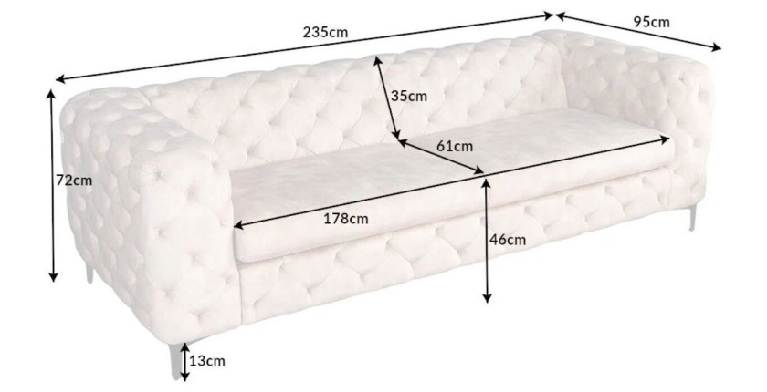 Dimensions du canapé droit 240cm VELENA blanc champagne