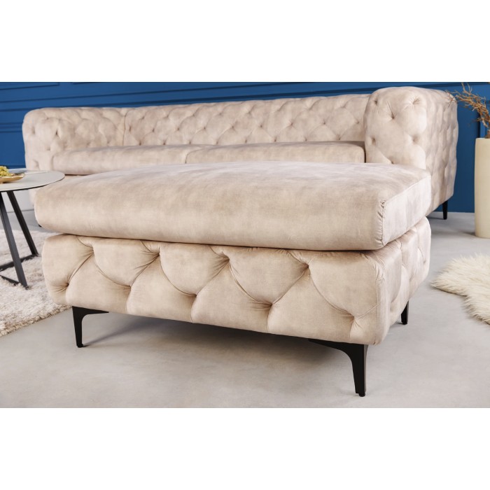 Divano + pouf VELENA champagne – Set barocco in velluto con piedi in metallo nero
