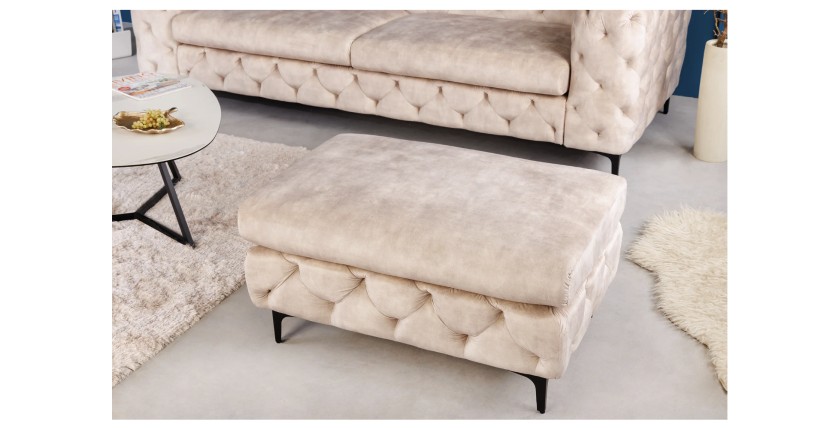 Zoom sur le pouf de la configuration canapé + pouf VELENA blanc champagne