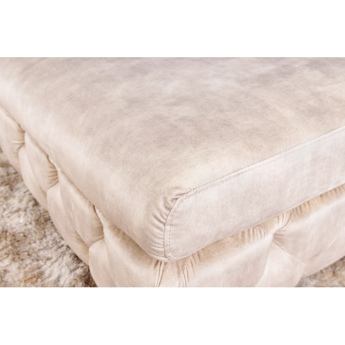 Divano + pouf VELENA champagne – Set barocco in velluto con piedi in metallo nero