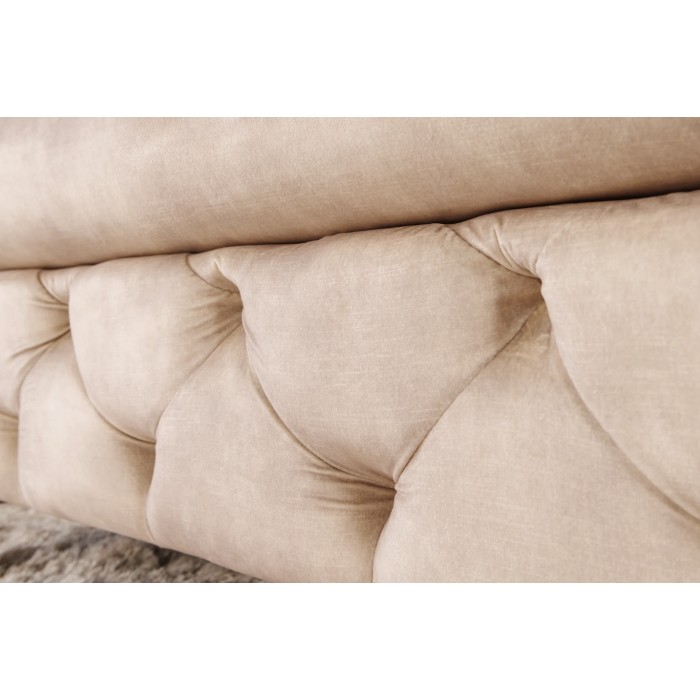 Divano + pouf VELENA champagne – Set barocco in velluto con piedi in metallo nero