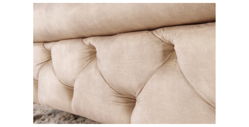 Zoom sur les tranches du pouf de la configuration canapé + pouf VELENA blanc champagne