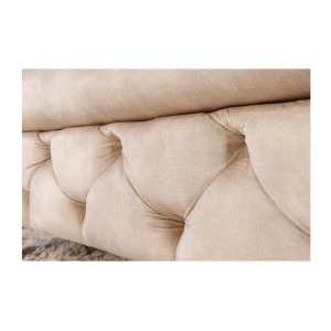 Zoom sur les tranches du pouf de la configuration canapé + pouf VELENA blanc champagne