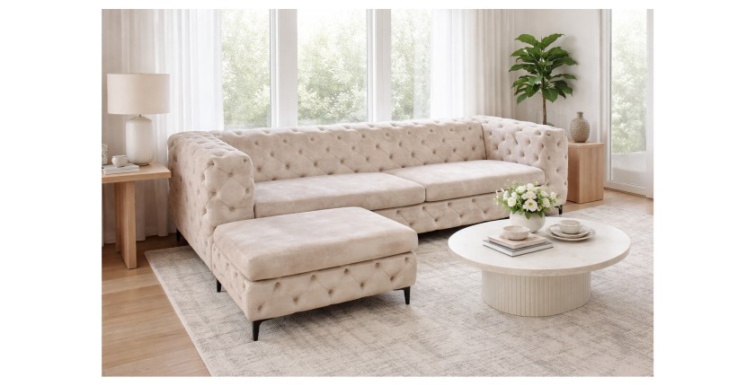 Canapé + pouf VELENA blanc champagne mis en situation