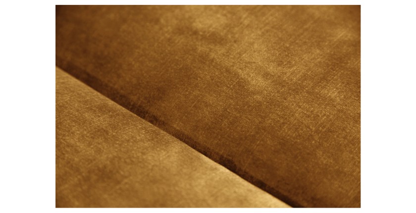 Zoom sur les détails du canapé de la configuration canapé + pouf jaune moutarde VELENA