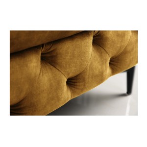 Zoom sur les motifs du pouf de la configuration du canapé + pouf jaune moutarde VELENA