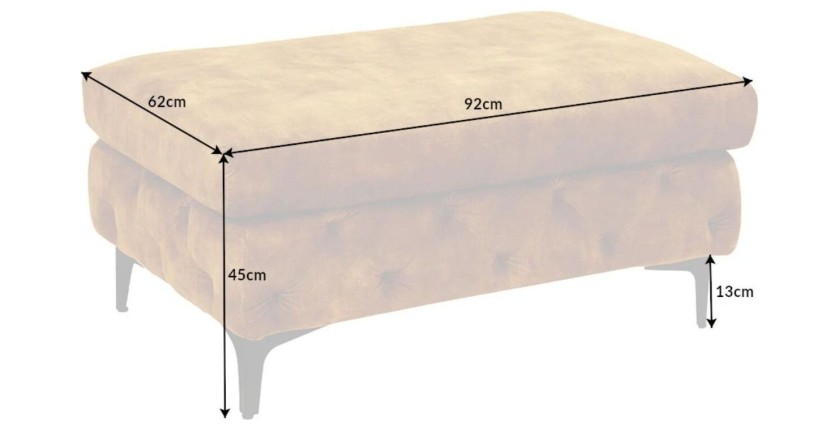 Canapé + pouf VELENA jaune moutarde – Ensemble baroque en velours avec pieds métal noirs