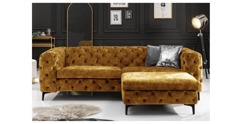 Canapé + pouf jaune moutarde VELENA mis en situation