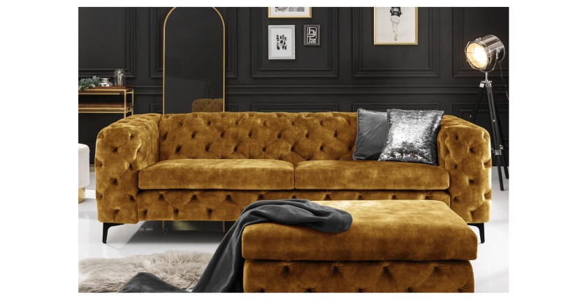 Canapé + pouf jaune moutarde VELENA avec une disposition différente