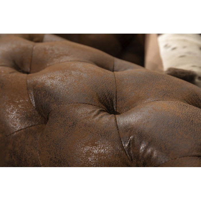 Ecksofa VELENA braun – Barocksofa aus Mikrofaser mit Massivholzstruktur