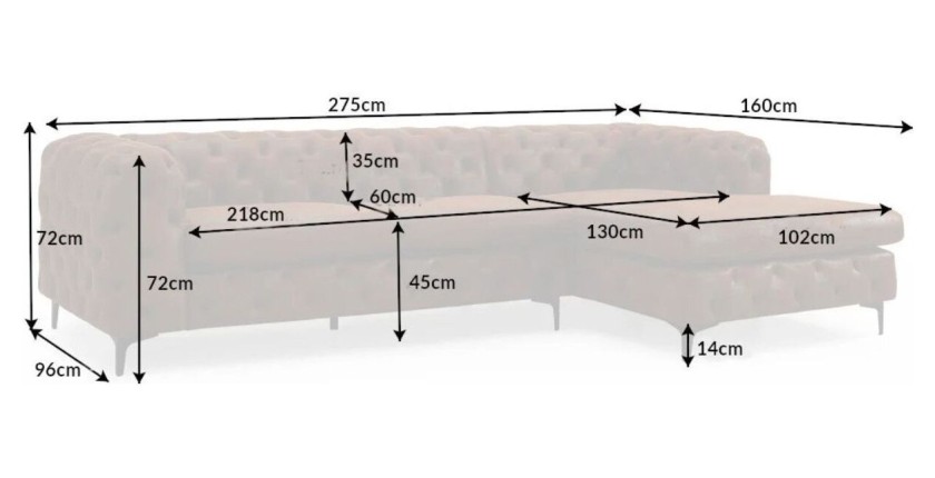 Dimensions du canapé d'angle VELENA marron