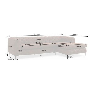 Dimensions du canapé d'angle VELENA marron