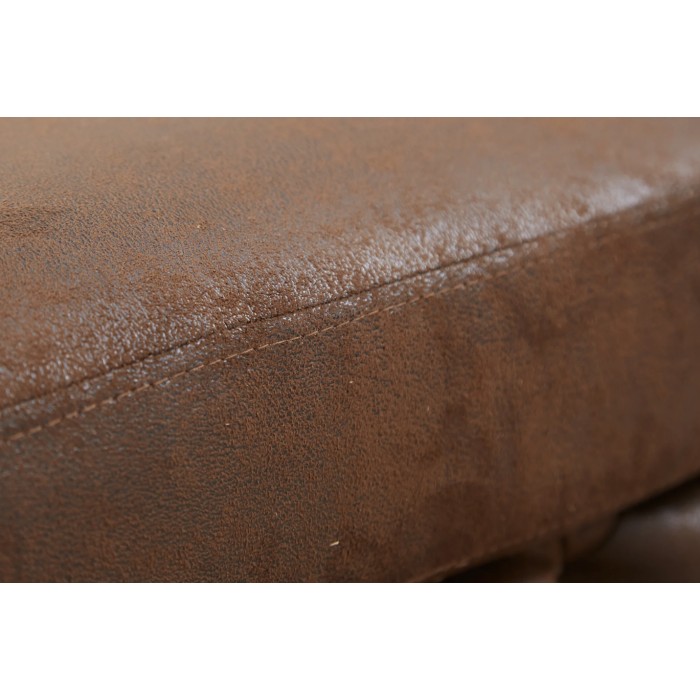 Zoom sur la tranche du pouf dans la configuration canapé + pouf VELENA marron