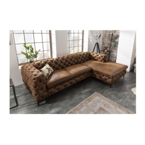 Zoom sur le canapé dans la configuration canapé d'angle + pouf VELENA marron