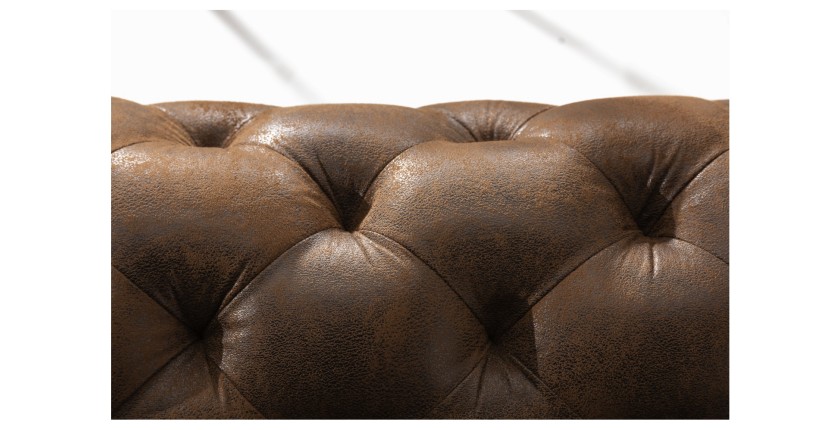 Zoom sur le dossier du canapé dans la configuration canapé d'angle + pouf VELENA marron