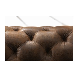 Zoom sur le dossier du canapé dans la configuration canapé d'angle + pouf VELENA marron