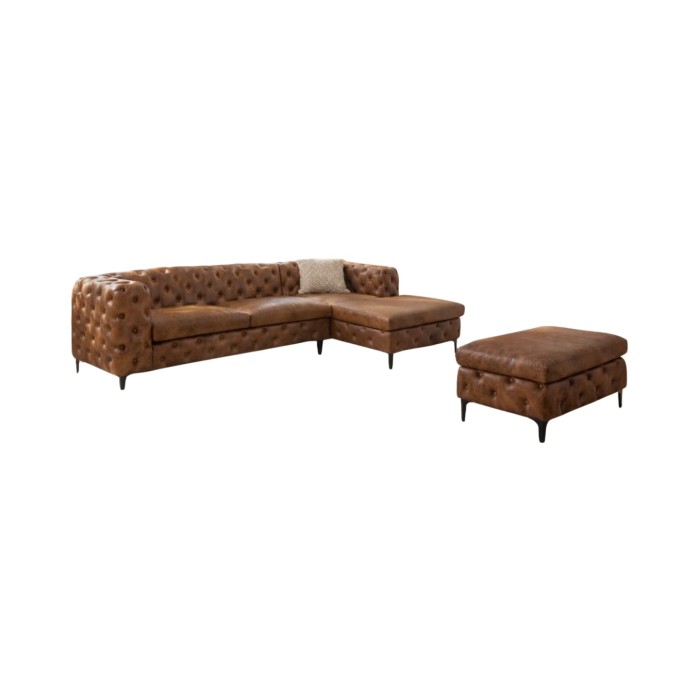 Canapé d'angle + pouf VELENA marron
