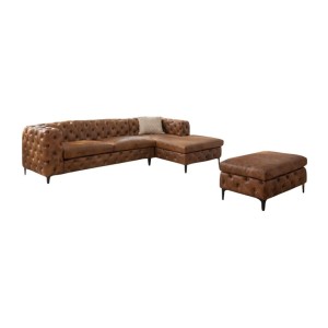 Canapé d'angle + pouf VELENA marron