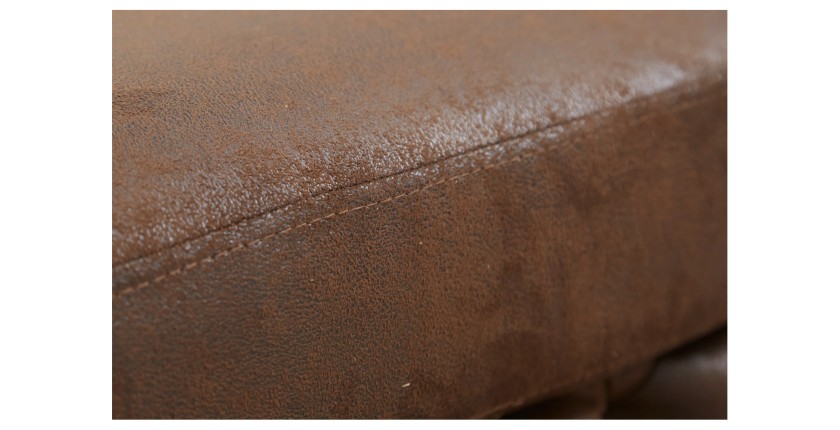 Zoom sur la texture du pouf dans la configuration canapé droit + pouf VELENA marron