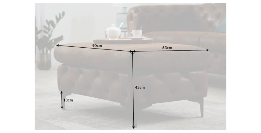Dimensions du pouf dans la configuration canapé droit + pouf VELENA marron