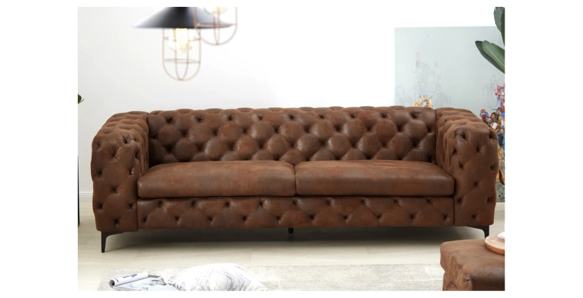 Zoom sur le canapé droit dans la configuration du canapé droit + pouf VELENA marron