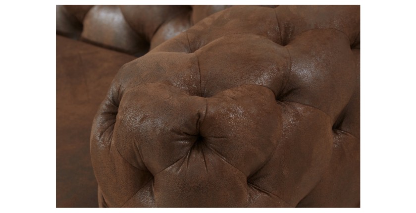 Zoom sur l'accoudoir du canapé droit dans la configuration du canapé droit + pouf VELENA marron