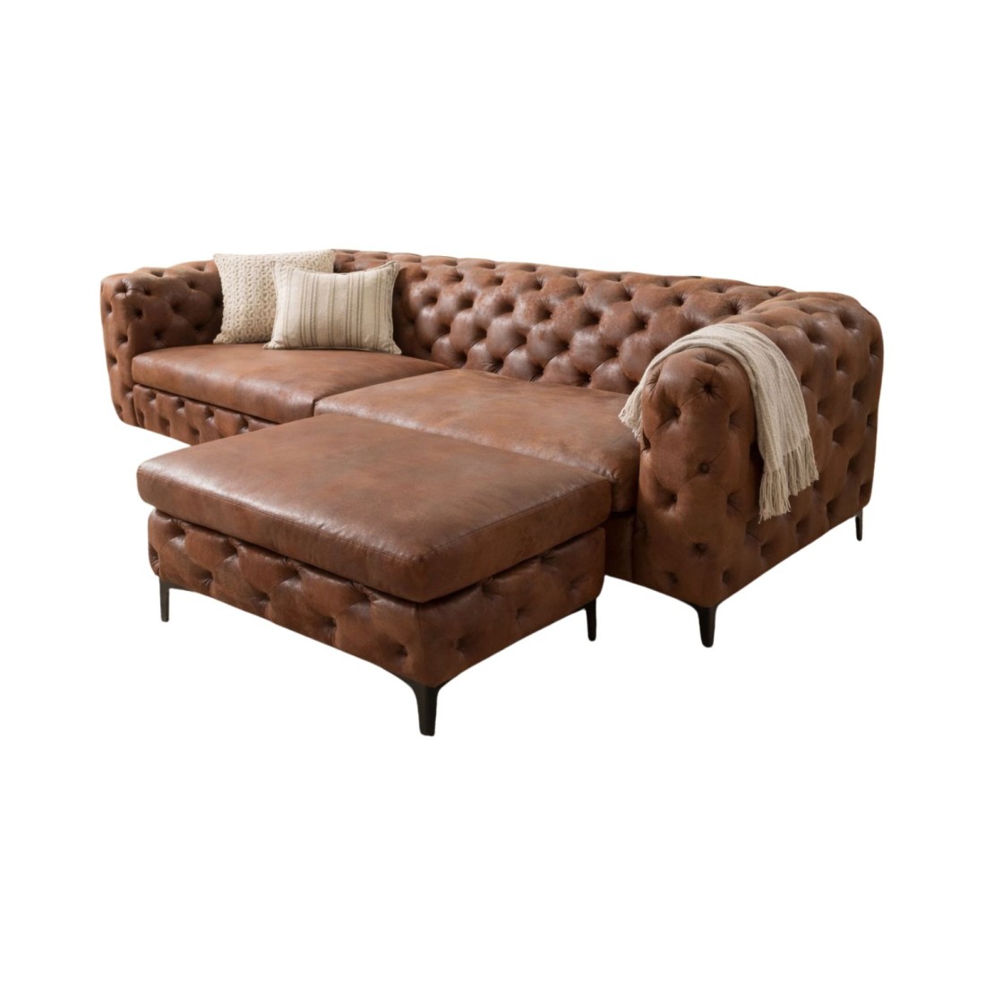 Canapé droit + pouf VELENA marron