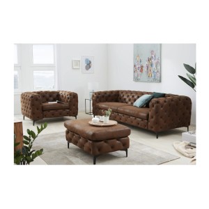 Canapé droit + pouf VELENA marron dans un ensemble de salon