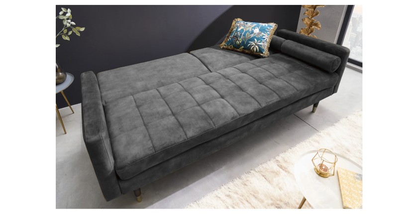 Canapé convertible ATELIA gris en mode lit