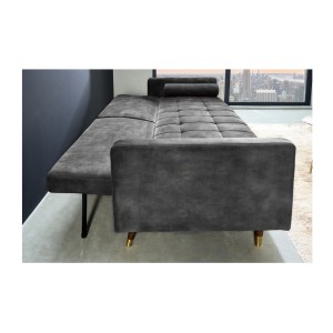 Zoom sur le côté du canapé convertible ATELIA gris en mode lit