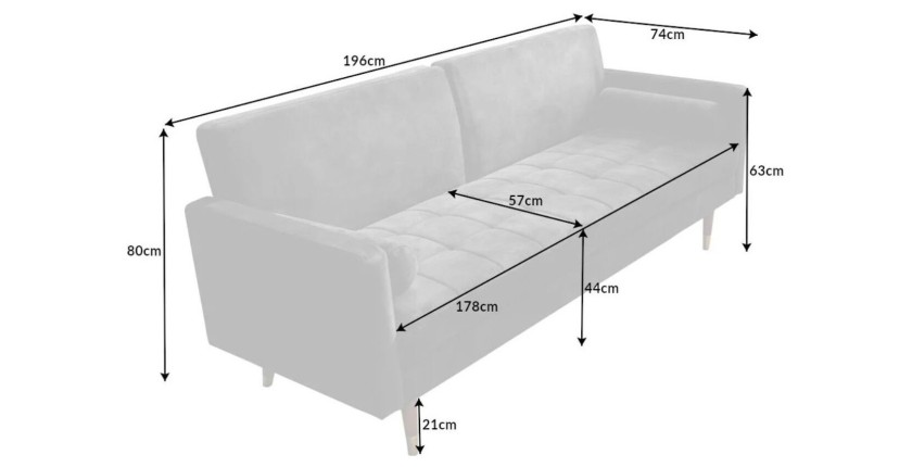 Dimensions du canapé convertible ATELIA gris