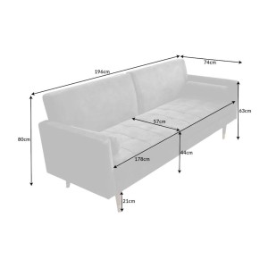 Dimensions du canapé convertible ATELIA gris