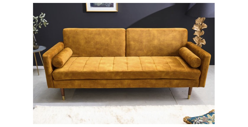 Canapé convertible ATELIA jaune moutarde vu de face
