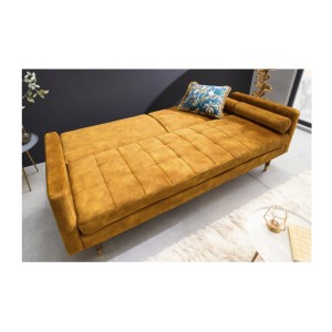 Canapé convertible ATELIA jaune moutarde en mode lit