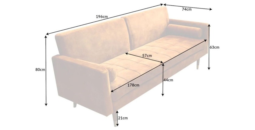 Dimensions du canapé convertible ATELIA jaune moutarde