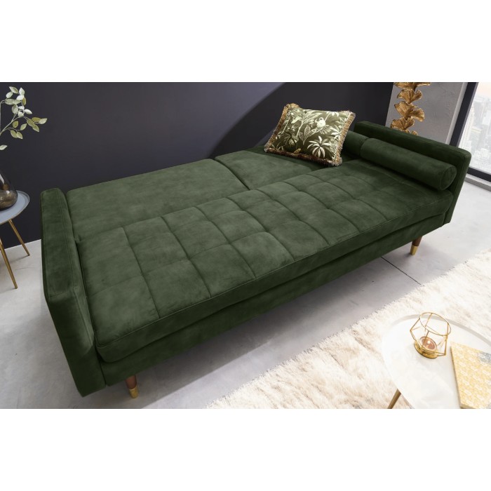 Canapé convertible ATELIA vert foncé en mode lit