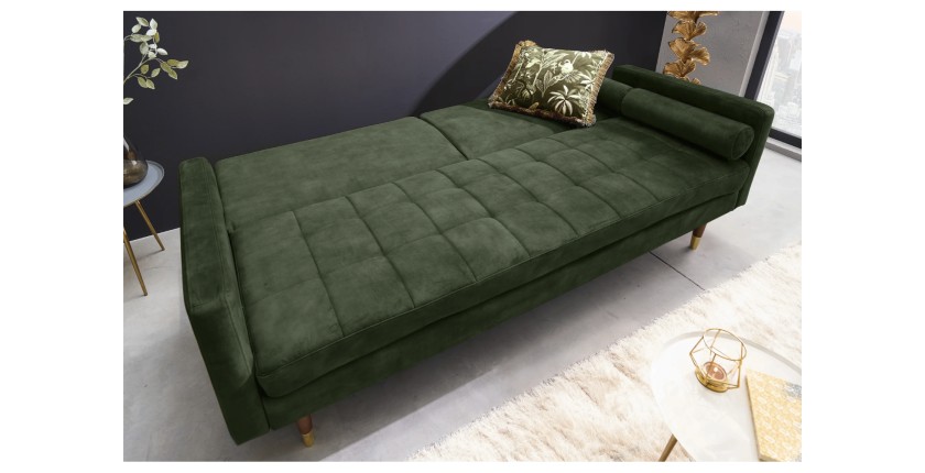 Canapé convertible ATELIA vert foncé en mode lit