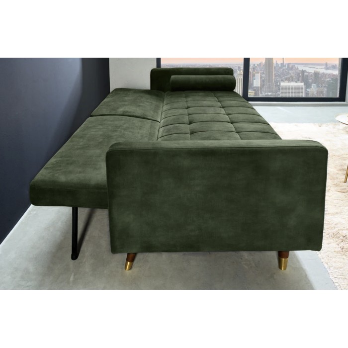 Canapé convertible ATELIA vert foncé en mode lit vu de côté