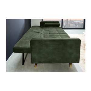 Canapé convertible ATELIA vert foncé en mode lit vu de côté