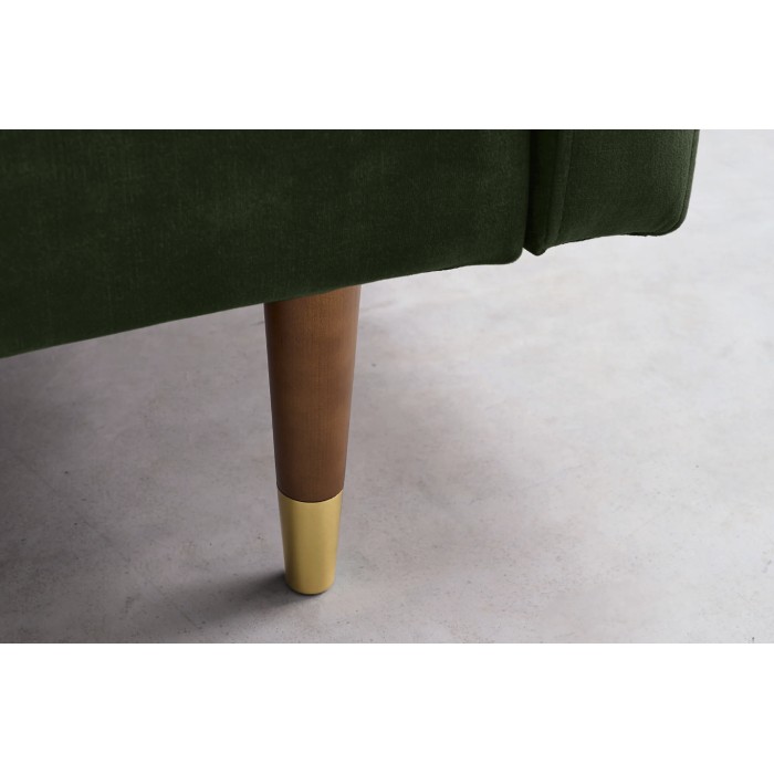 Zoom sur les détails des pieds du canapé convertible ATELIA vert foncé