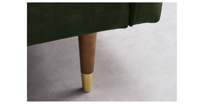 Zoom sur les détails des pieds du canapé convertible ATELIA vert foncé