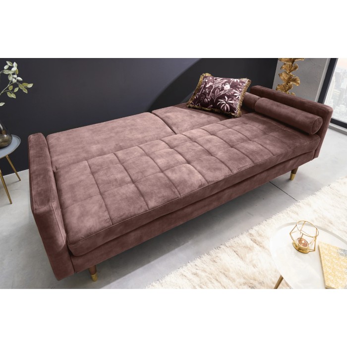 Canapé convertible ATELIA rose en mode lit