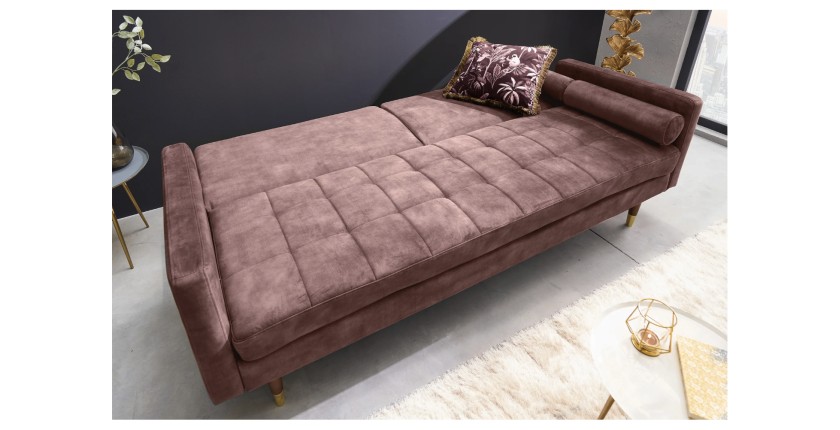 Canapé convertible ATELIA rose en mode lit