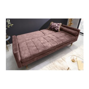 Canapé droit ATELIA rose poudré convertible – Canapé-lit design en velours avec structure en bois massif