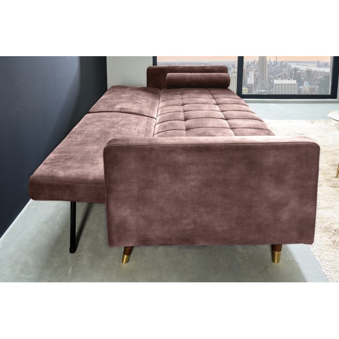 Canapé convertible ATELIA rose en mode lit vu de côté