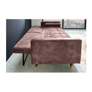 Canapé convertible ATELIA rose en mode lit vu de côté