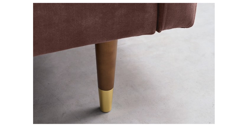 Zoom sur les détails des pieds du canapé convertible ATELIA rose