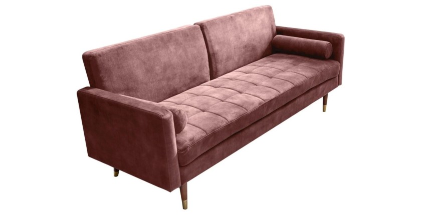 Canapé droit ATELIA rose poudré convertible – Canapé-lit design en velours avec structure en bois massif